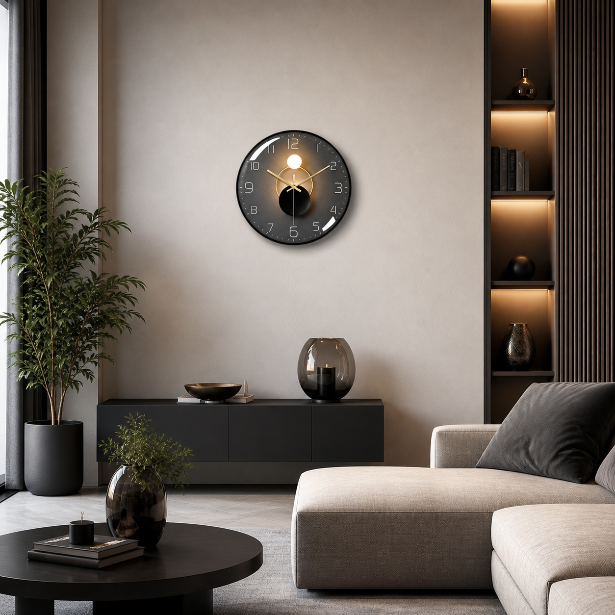 Black Round Gold Wall Clock - Image 3