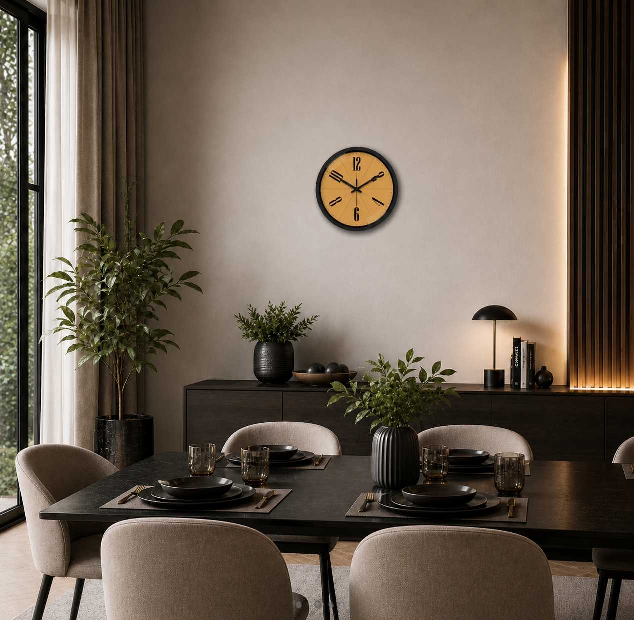 Round Gold Black Frame Wall Clock - Image 3