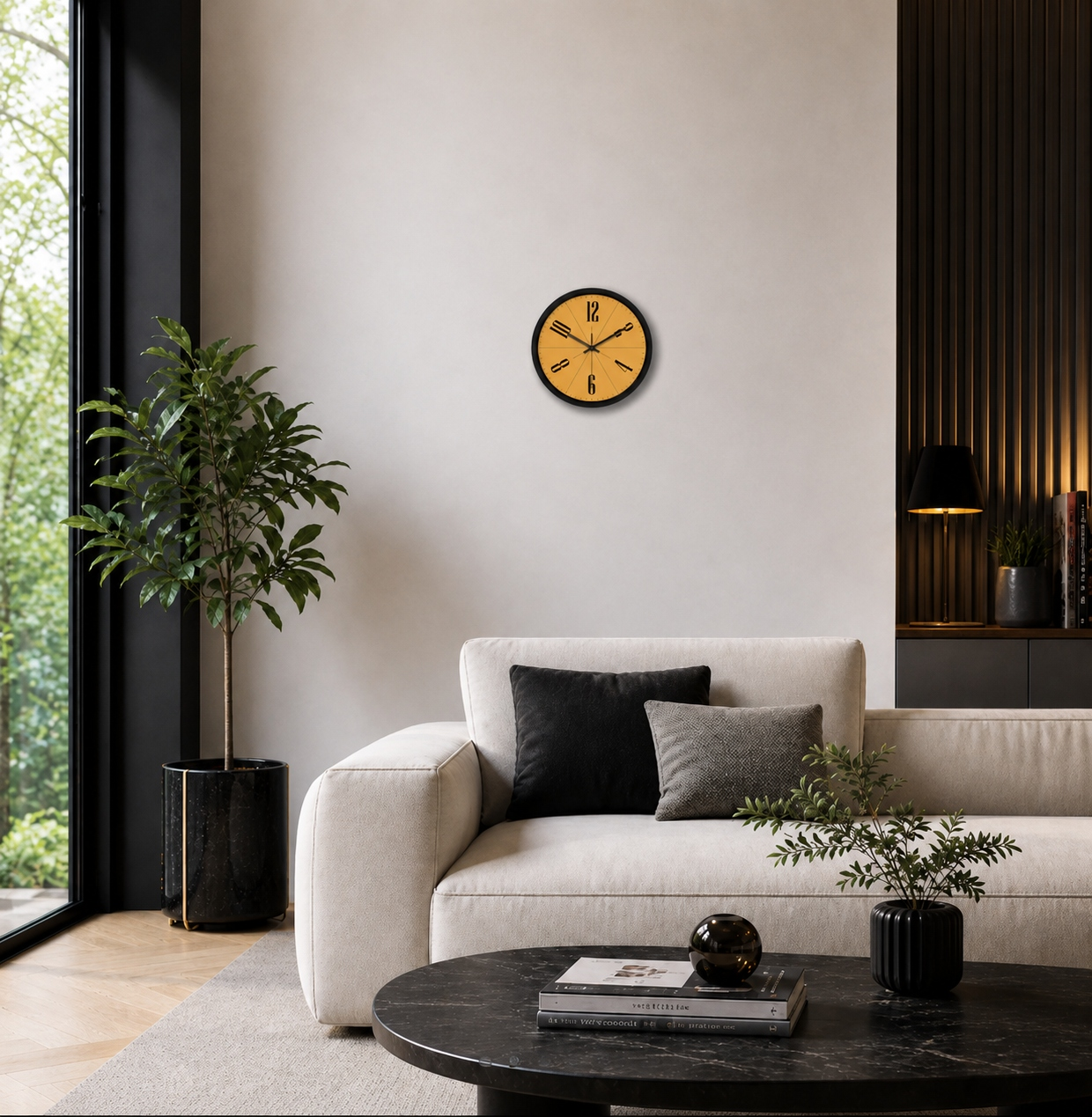 Round Gold Black Frame Wall Clock - Image 2