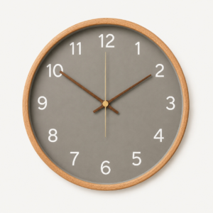 Round Grey Wood Frame Wall Clock